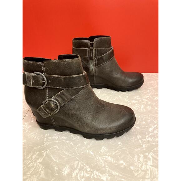 Sorel Gray Leather Zippered Wedge Boots, Women's Size 10/EUR 41 - Picture 5 of 6
